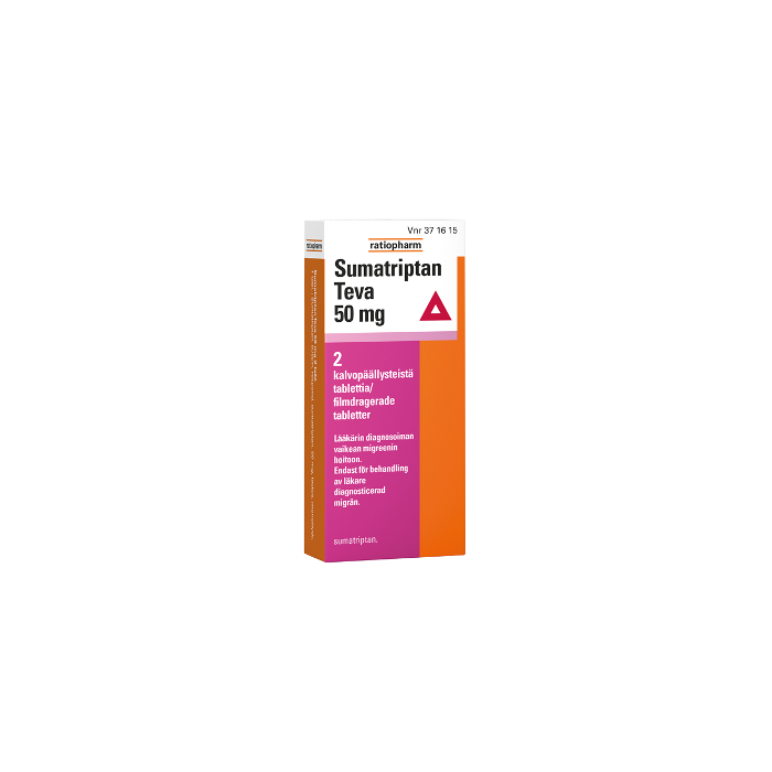 SUMATRIPTAN TEVA 50 mg tabl, kalvopääll 2 fol