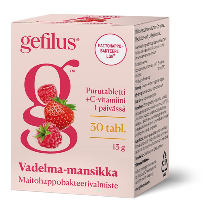 Gefilus Vadelma-mansikka purutabletti 30 kpl